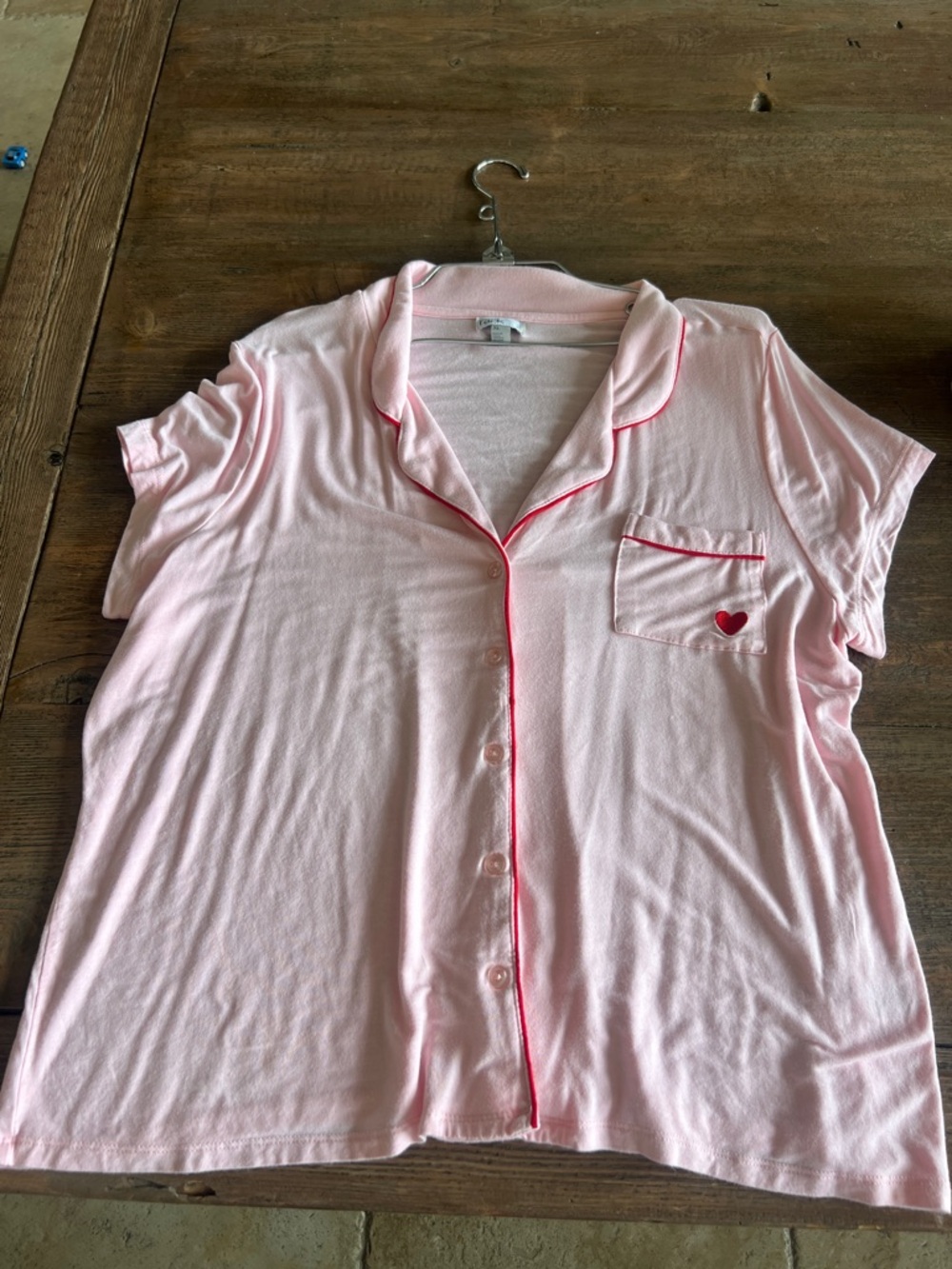 Women's Pink Short Pajama Set with Heart Pocket - Picture 3 of 4
